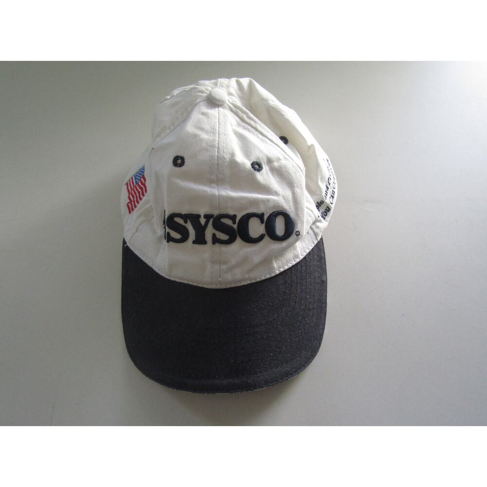 Sysco Logo Hat White Blue Adjustable Embroidered USA Flag 100% Cotton‎ Cap